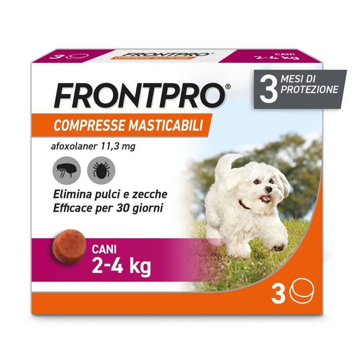 Frontpro - Frontpro Contro Pulci E Zecche 3 Compresse Masticabili Per Cani 2-4 Kg 11,3 Mg - Animalmania Store