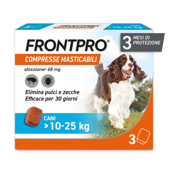 Frontpro - Frontpro Contro Pulci E Zecche 3 Compresse Masticabili Per Cani 10-25 Kg 68 Mg - Animalmania Store