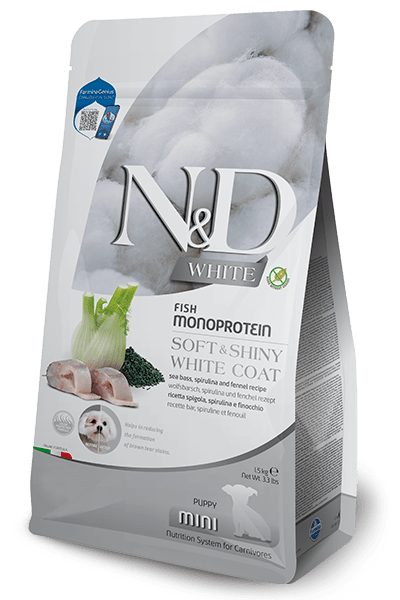 Farmina - Farmina N&D cane White Spigola Spirulina E Finocchio Puppy Mini 1,5kg - Animalmania Store