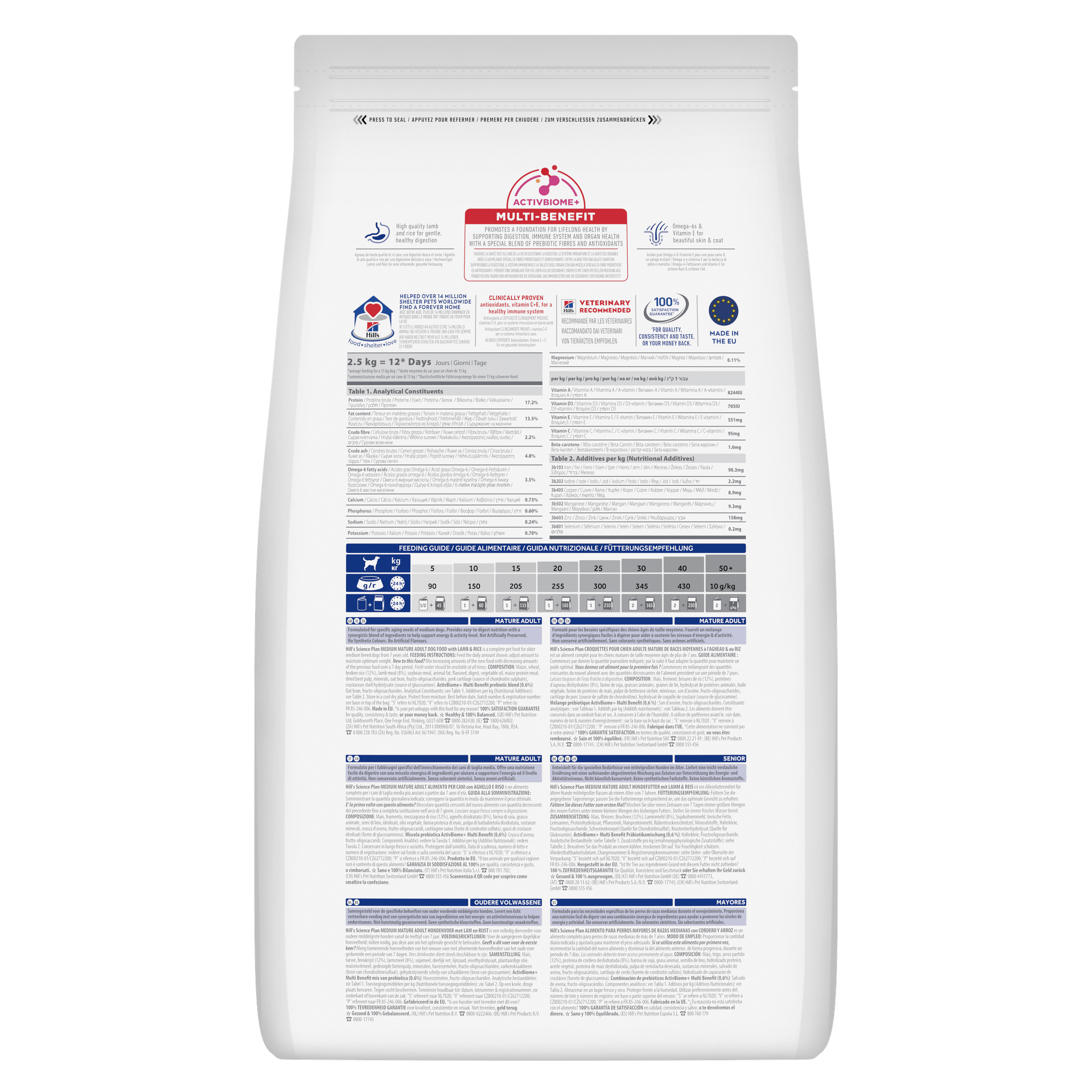 HILL'S SCIENCE PLAN Mature Adult Medium Alimento secco per Cani all'Agnello & Riso - 14kg