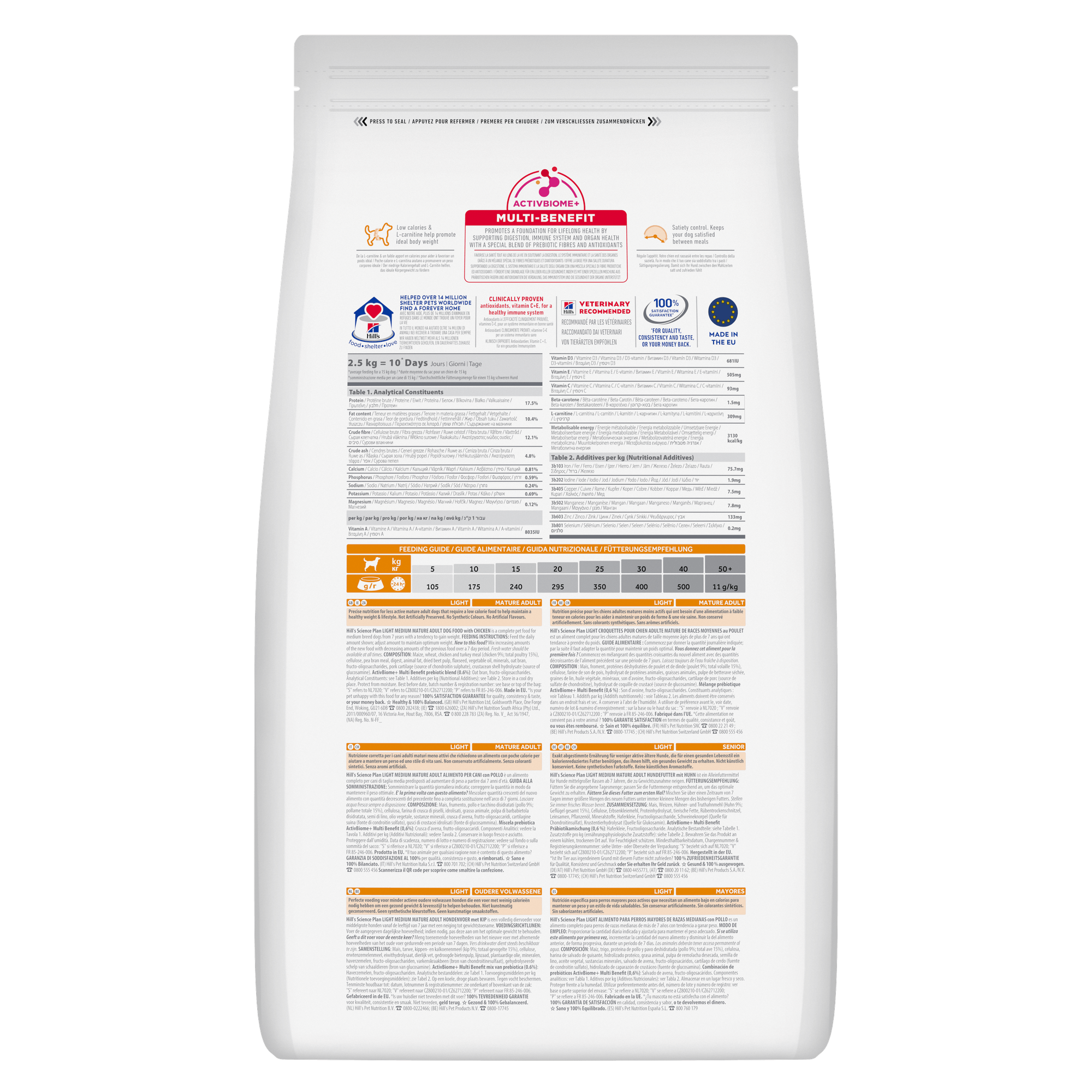 HILL'S SCIENCE PLAN Mature Adult Light Medium Alimento secco per cani al pollo - 14kg