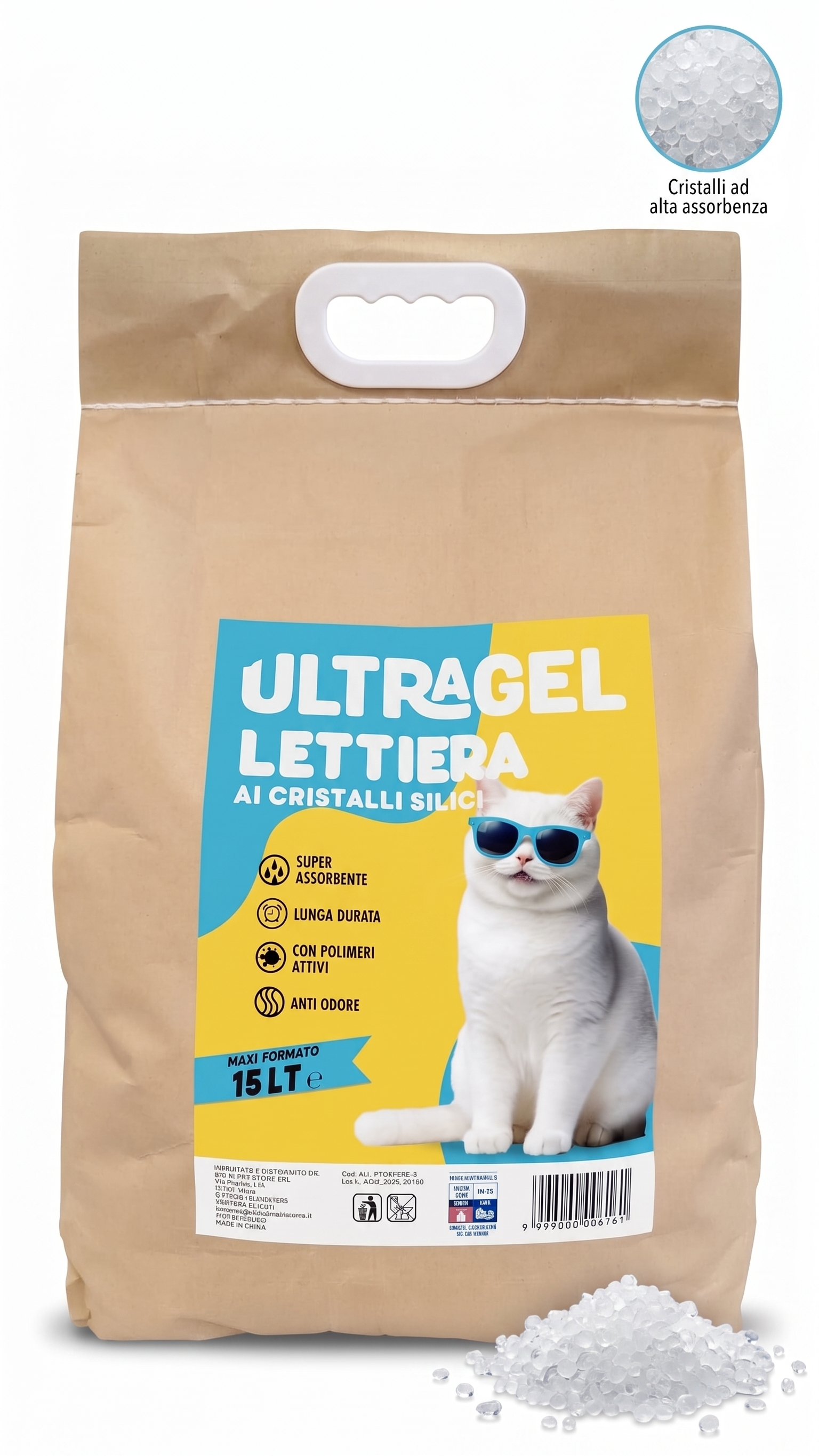 Ultragel lettiera per gatti al gel di silicio, maxi formato 15 litri