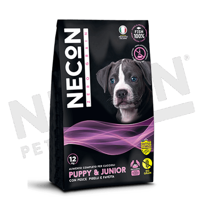 Necon Zero Grain Puppy & Junior Pesce, Piselli E Favetta