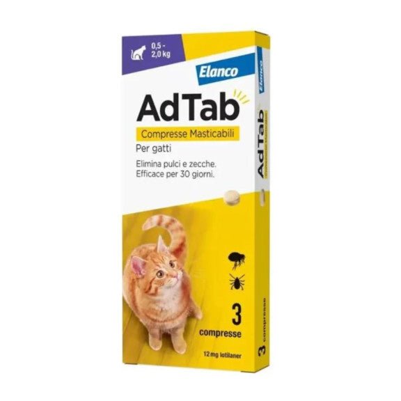 ELANCO - Elanco Adtab Antiparassitario Per Gatti Da 0,5 Kg A 2 Kg Compresse Masticabili 3X900 Mg - Animalmania Store