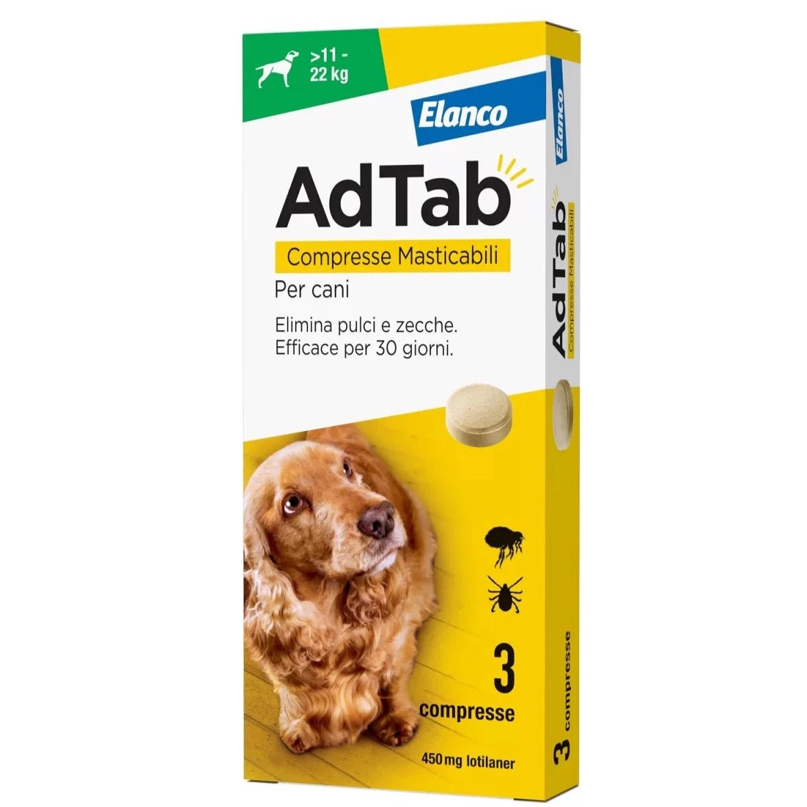 ELANCO - Elanco Adtab Antiparassitario Per Cani Da 11 Kg A 22 Kg Compresse Masticabili 3X450 Mg - Animalmania Store