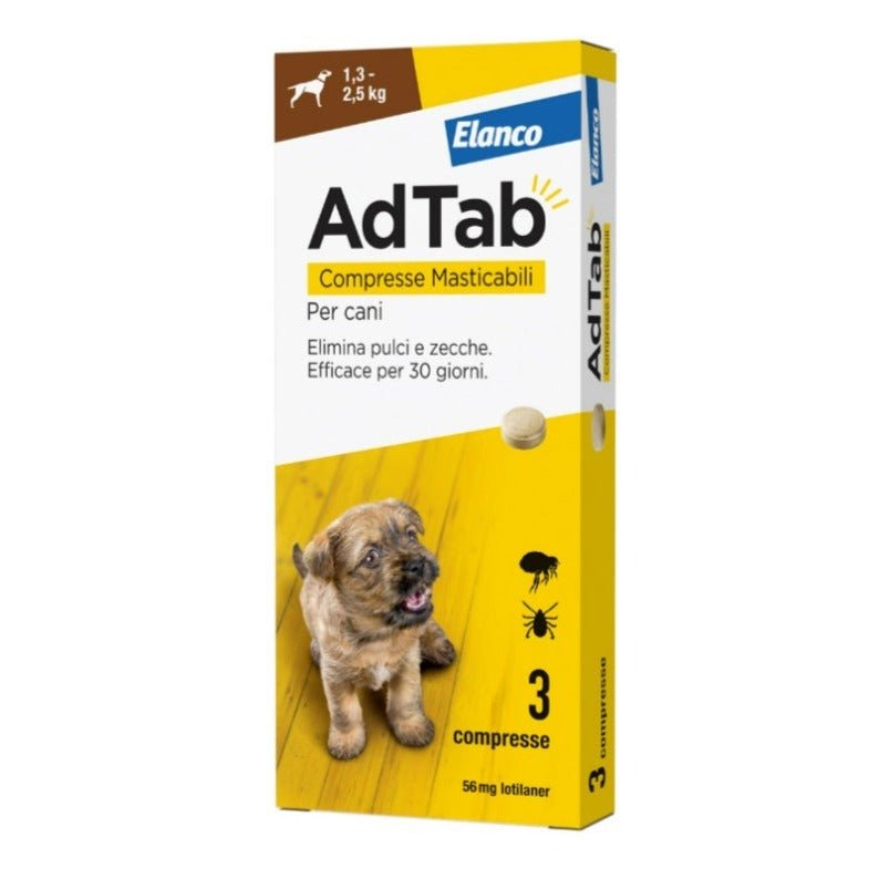 ELANCO - Elanco Adtab Antiparassitario Per Cani Da 1,3 A 2,5 Kg Compresse Masticabili 3X56 Mg - Animalmania Store