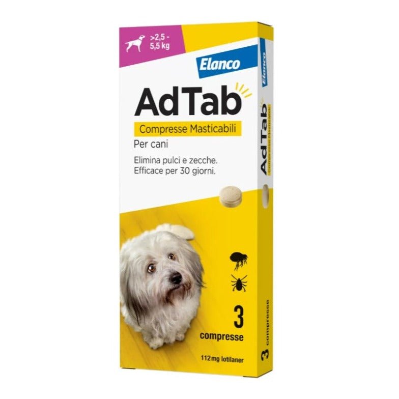 ELANCO - Elanco Adtab Antiparassitario Per Cani 2,5 A 5,5 Kg Compresse Masticabili 3X112 Mg - Animalmania Store