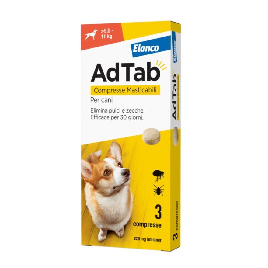 ELANCO - Elanco Adtab Antiparassitario Per Cani Da 5,5 Kg A 11 Kg Compresse Masticabili 3X225 Mg - Animalmania Store