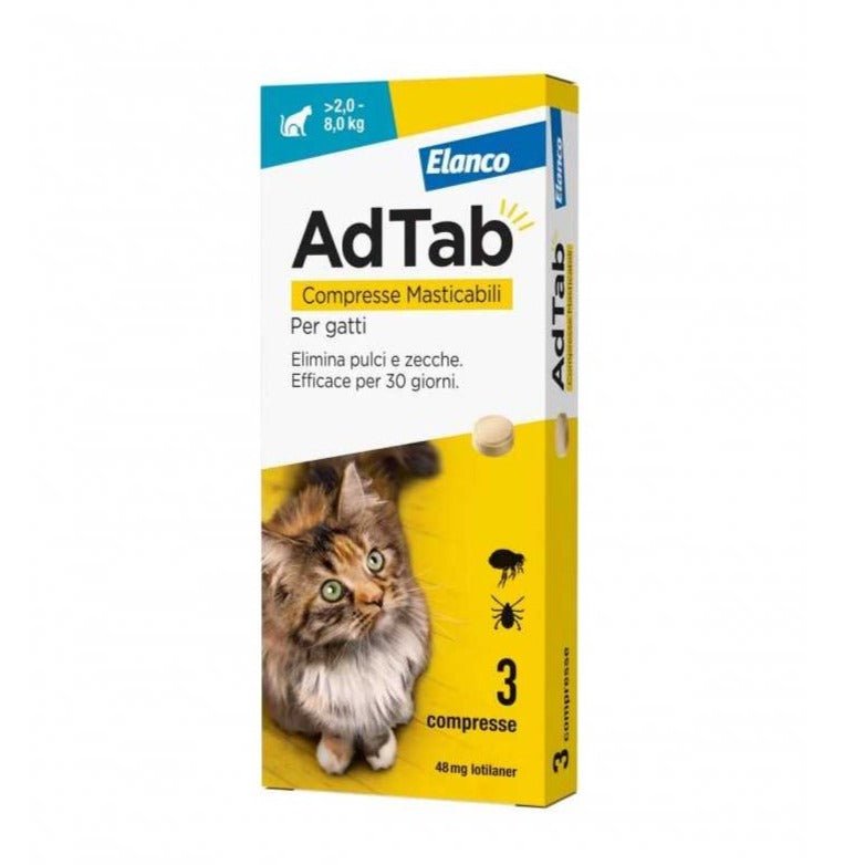 ELANCO - Elanco Adtab Antiparassitario Per Gatti Da 2 Kg A 8 Kg Compresse Masticabili 3X900 Mg - Animalmania Store