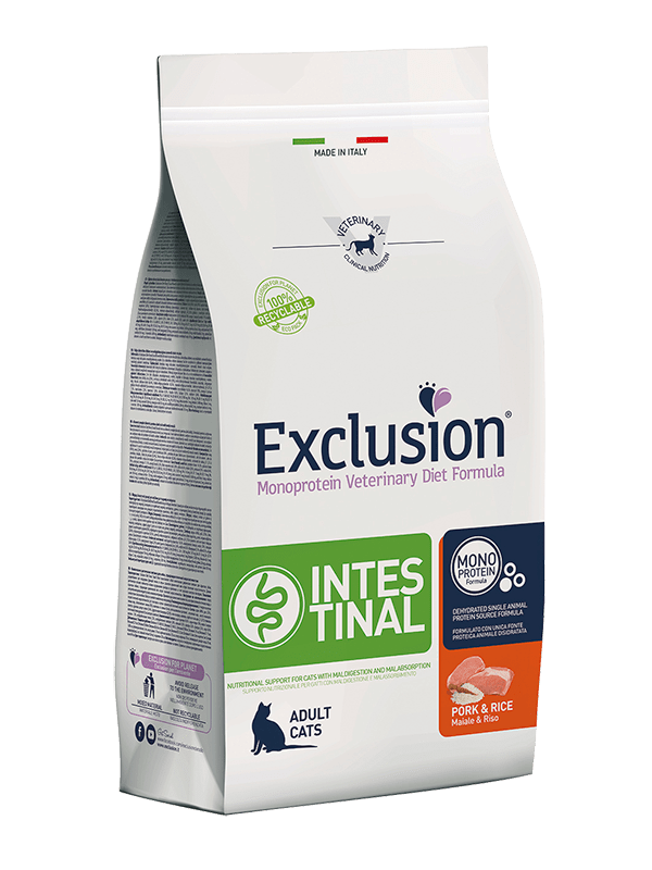 Exclusion - Exclusion Monoprotein Diet Formula Gatto Intestinal Pork & Rice Conf. 1.5 Kg - Animalmania Store
