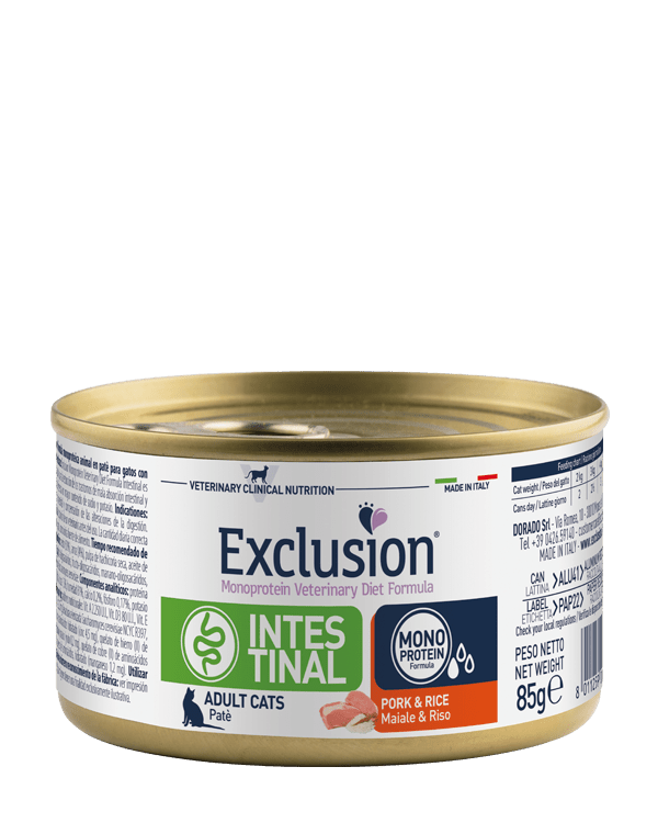 Exclusion - Exclusion Diet Formula Gatto Intestinal Pork & Rice Conf. 85 Gr - Animalmania Store