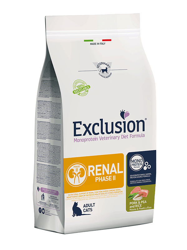 Exclusion - Exclusion Monoprotein Diet Formula Gatto Renal Phase 2 Pork & Pea And Rice Conf. 1.5 Kg - Animalmania Store