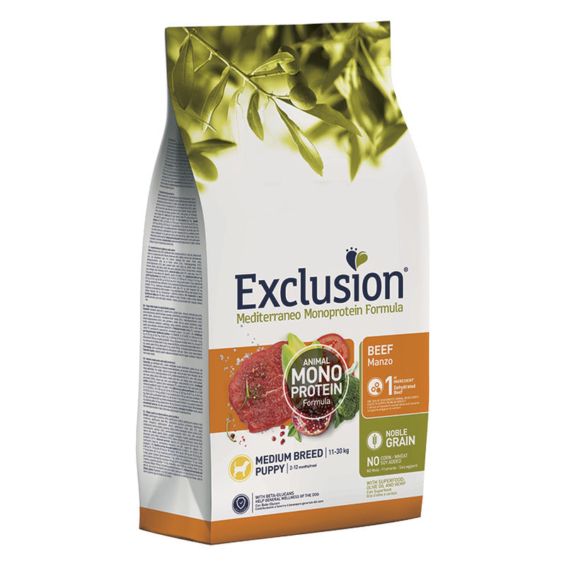 Exclusion Mediterraneo Monoprotein Noble Grain Puppy Manzo - Medium Breed