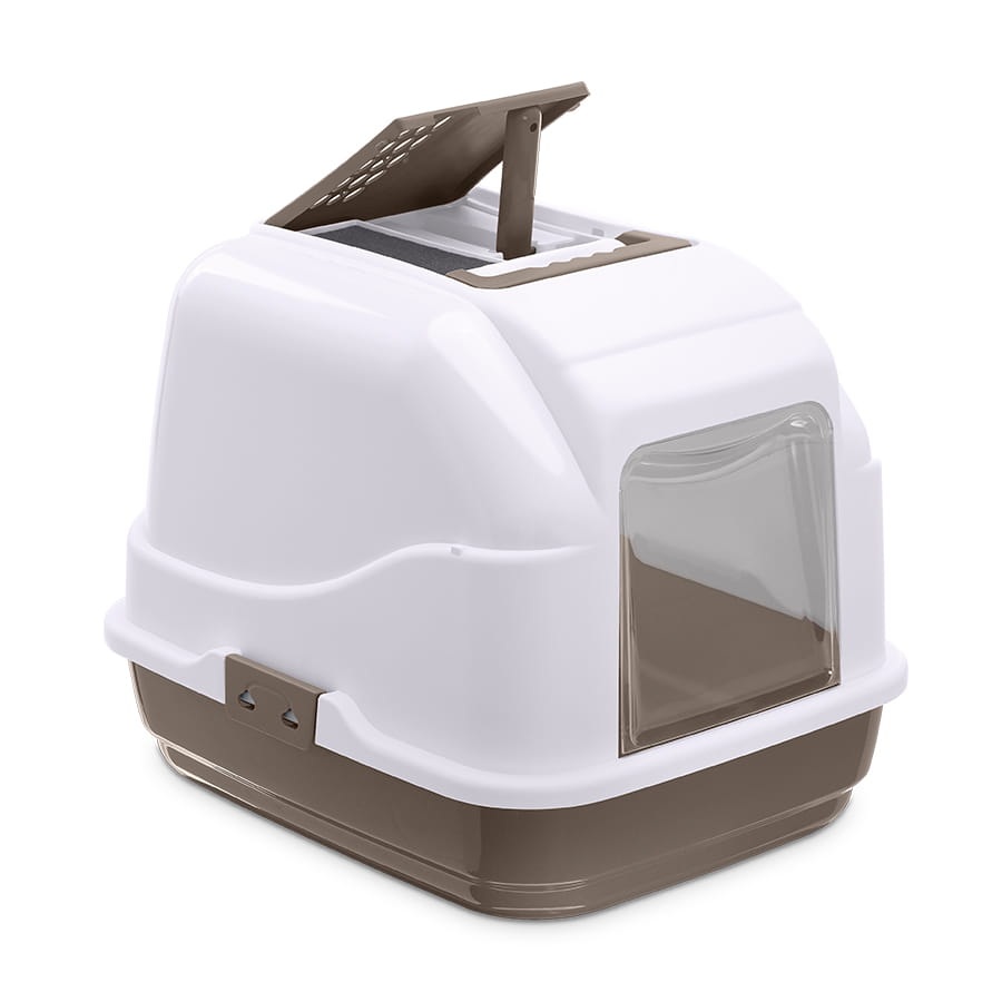 Lettiera chiusa per gatti IMAC Easy Cat tortora con coperchio bianco e filtro ai carboni attivi