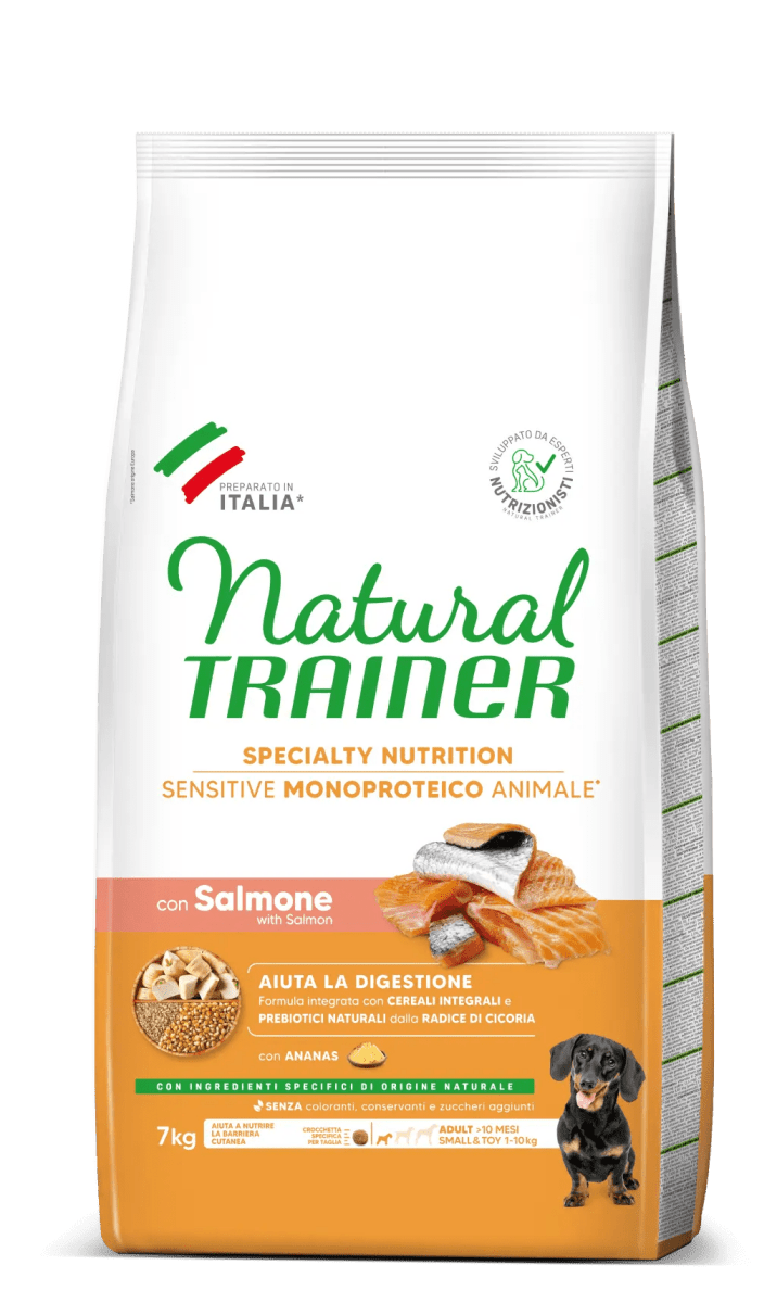 Natural Trainer - Natural Trainer - Sensitive Monoproteico 7Kg Small & Toy Adult Con Salmone - Animalmania Store