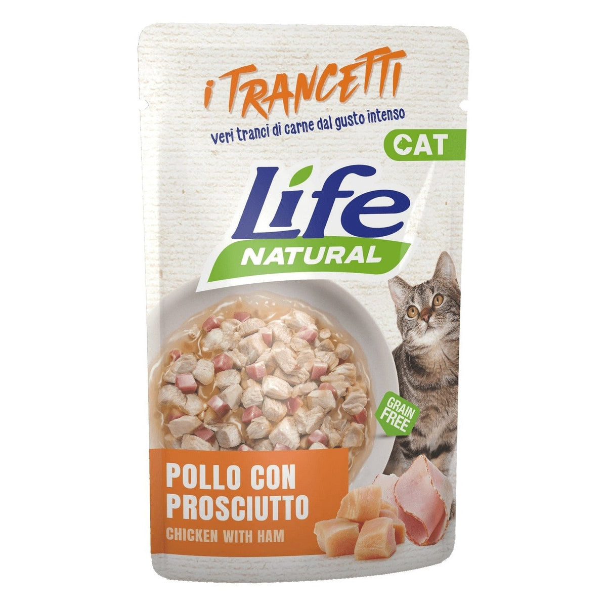 Life Natural I Trancetti Gatto 55 g - Umido in Busta - Pollo con Prosciutto