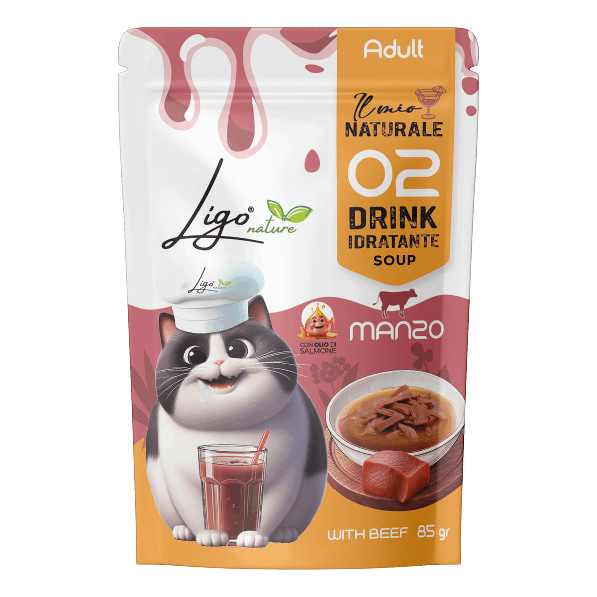 Ligo Nature Drink Idratante Soup Gatto Busta 85 g, Manzo