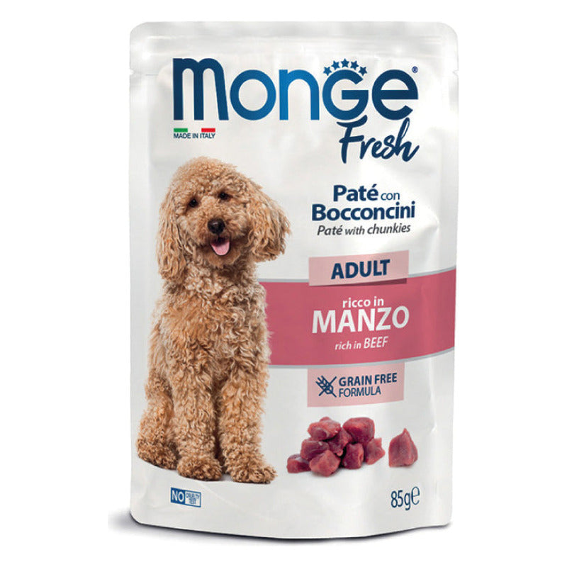 Monge Fresh Paté con Bocconcini Cane 85 g - Umido in Busta - Adult Manzo