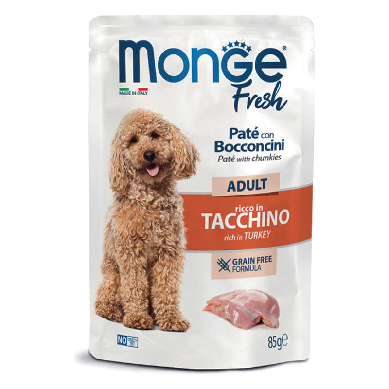 Monge Fresh Paté con Bocconcini Cane 85 g - Umido in Busta - Adult Tacchino