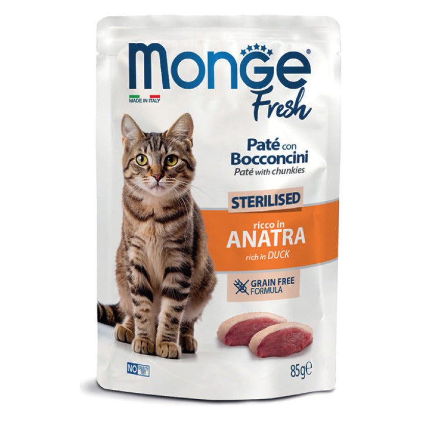 Monge Fresh Paté con Bocconcini Gatto 85 g - Umido in Busta - Sterilised Anatra
