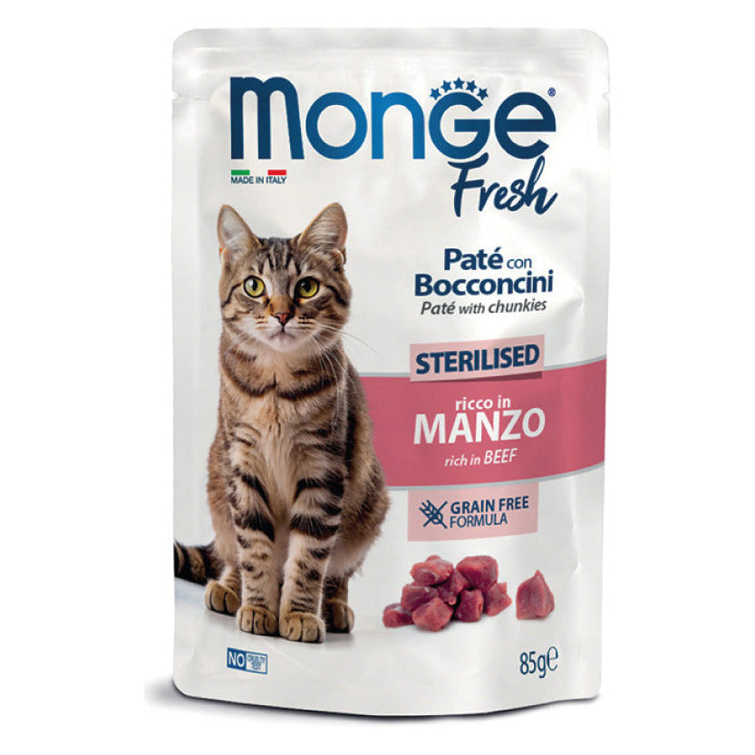 Monge Fresh Paté con Bocconcini Gatto 85 g - Umido in Busta - Sterilised Manzo