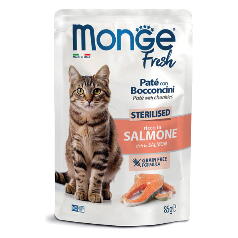 Monge Fresh Paté con Bocconcini Gatto 85 g - Umido in Busta - Sterilised Salmone