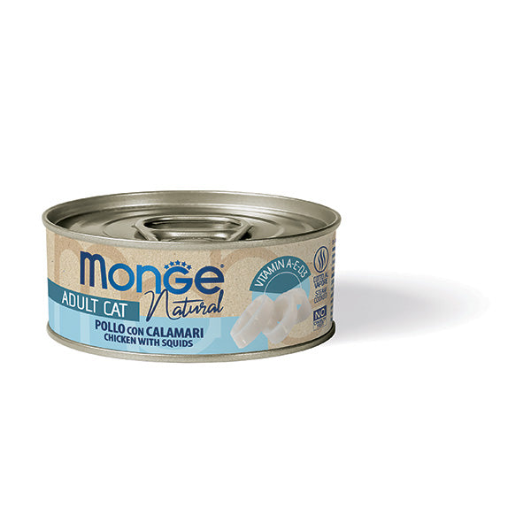Monge Natural Gatto Umido 80 g in Lattina Pollo Con Calamari