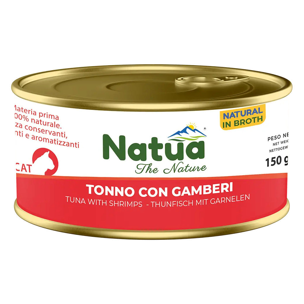 Natua Broth Cat 150 g - Umido in Brodo per Gatti in Lattina - Tonno con Gamberi