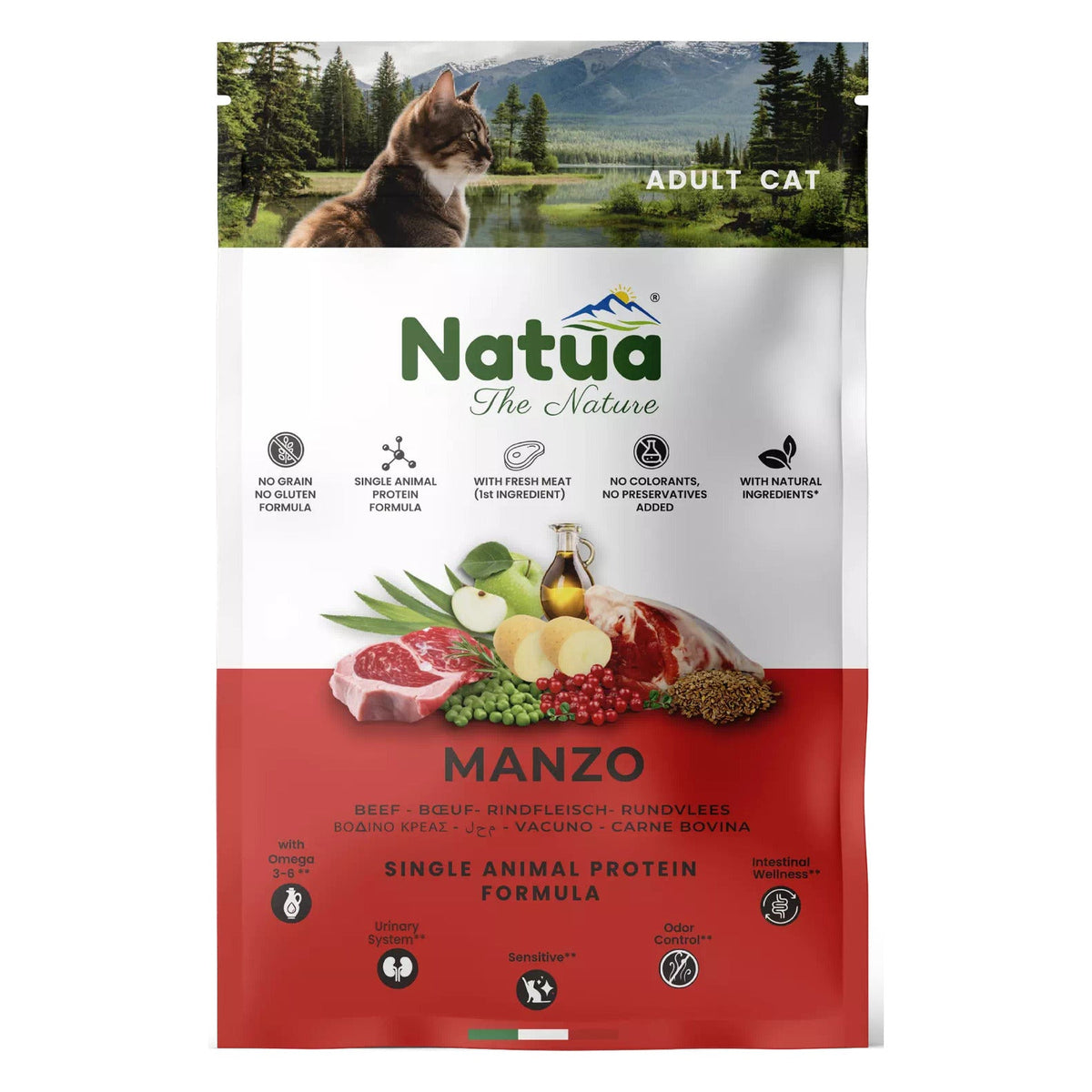 Natua Dry Line Gatto - Crocchette Monoproteiche Senza Cereali - Adult Manzo / 1.5kg