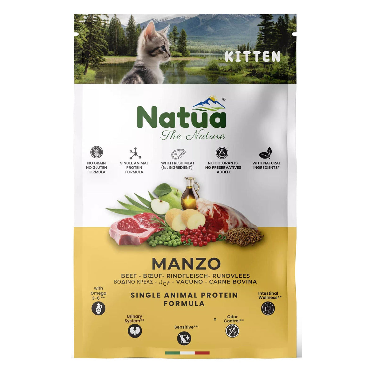 Natua Dry Line Gatto - Crocchette Monoproteiche Senza Cereali - Kitten Manzo / 1.5kg