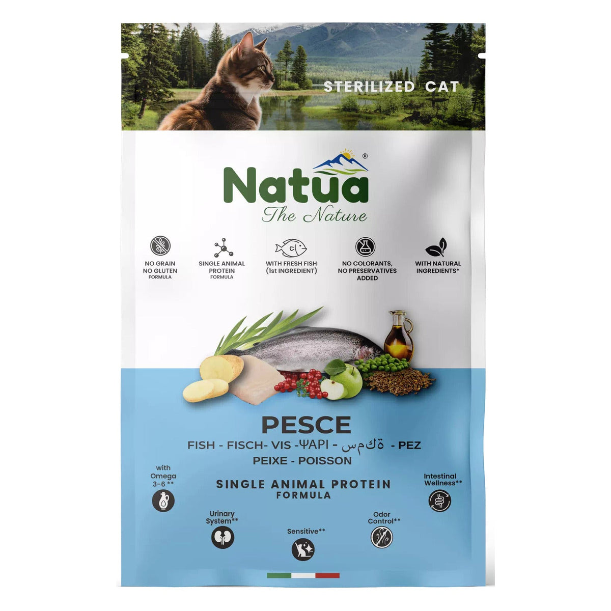 Natua Dry Line Gatto - Crocchette Monoproteiche Senza Cereali - Sterilized Pesce / 1.5kg