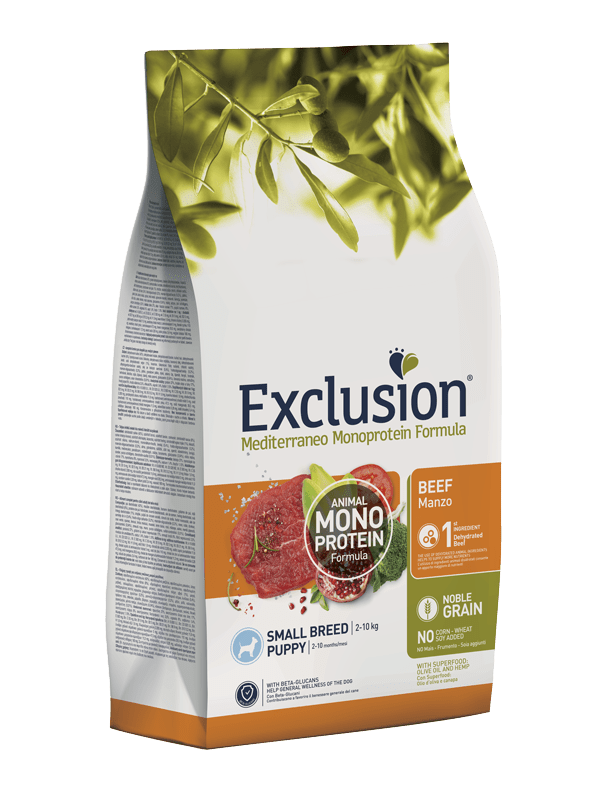 Exclusion - Exclusion Mediterraneo Monoprotein Noble Grain Cane Puppy Beef Small Conf. 7 Kg - Animalmania Store