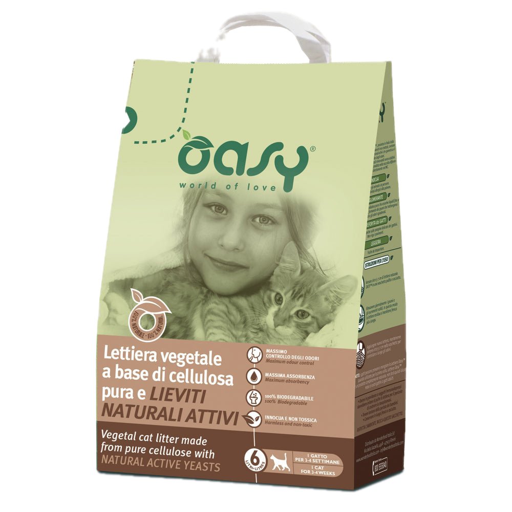 Oasy - Oasy Lettiera Vegetale A Base Di Cellulosa Pura E Lieviti Naturali Attivi 24Kg - Animalmania Store