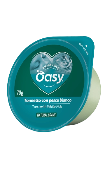 Oasy Gatto Da 70 Gr In Vaschetta (More Love Cup) Tonnetto Con Pesce Bianco