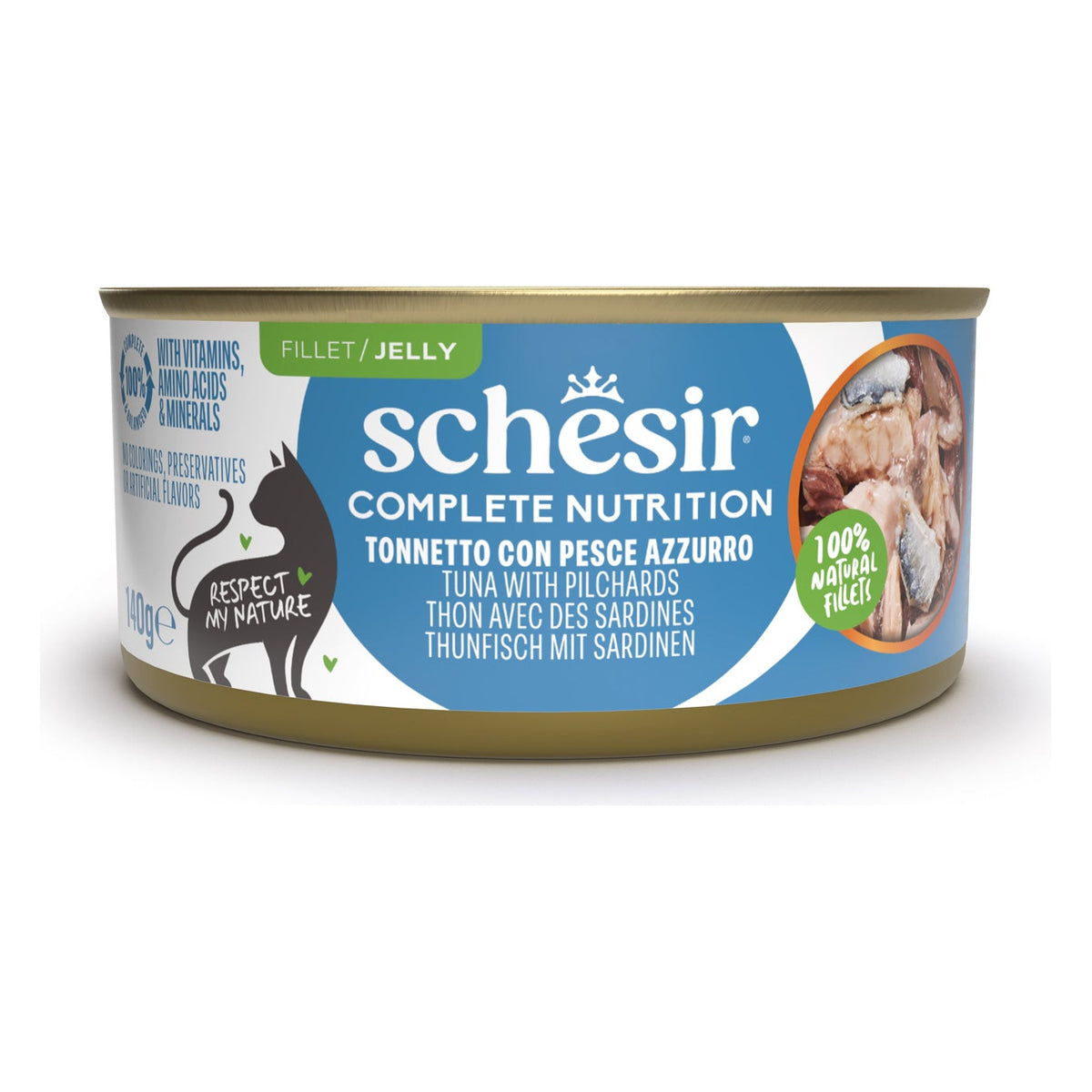 Schesir Gatto Complete Nutrition Gelatina Lattina 140 g Tonnetto con Pesce Azzurro