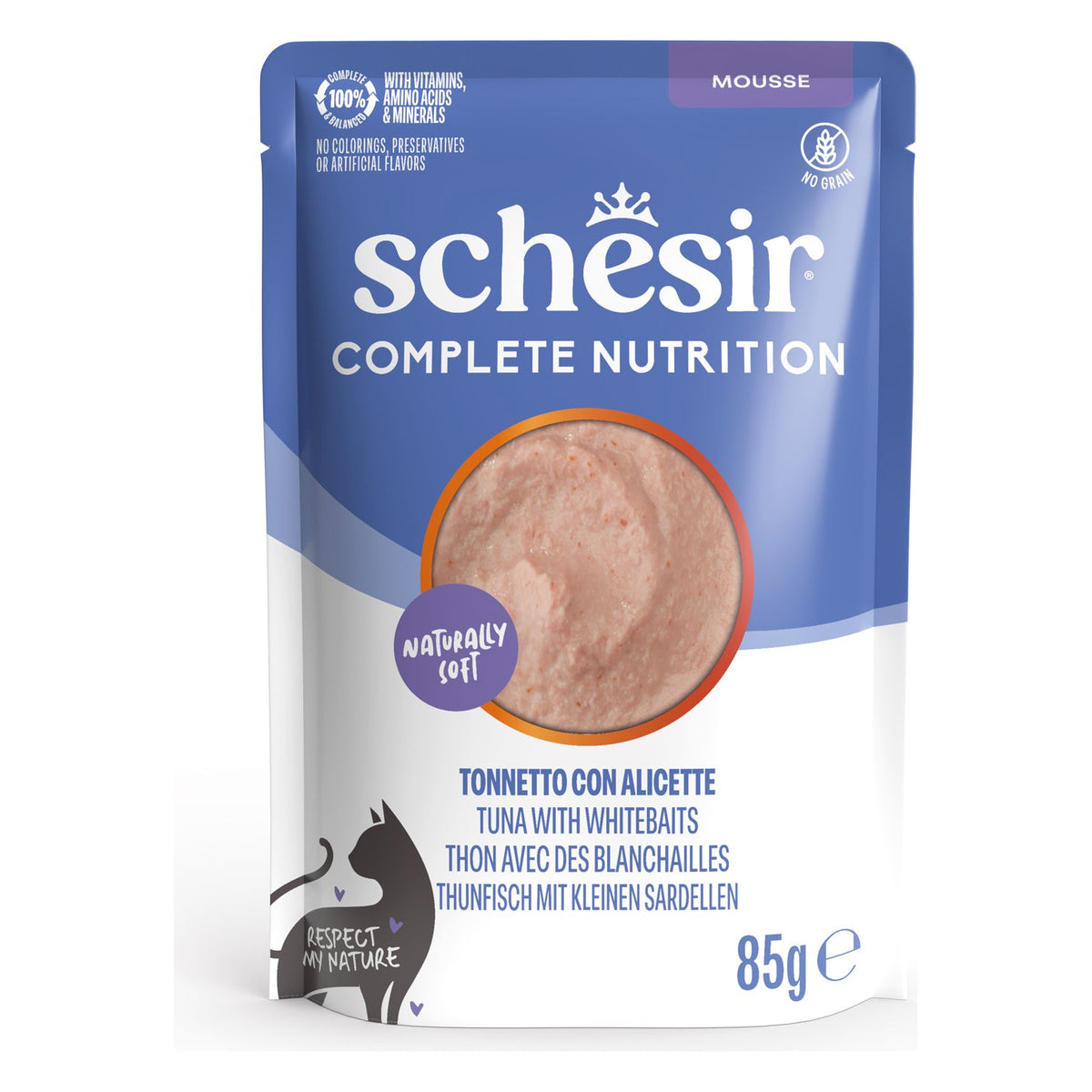 Schesir Gatto Complete Nutrition Mousse Busta 85 g Tonnetto con Alicette