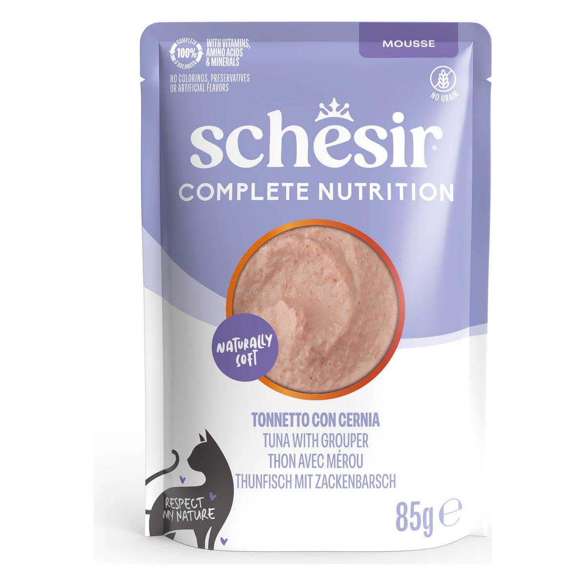 Schesir Gatto Complete Nutrition Mousse Busta 85 g Tonnetto con Cernia