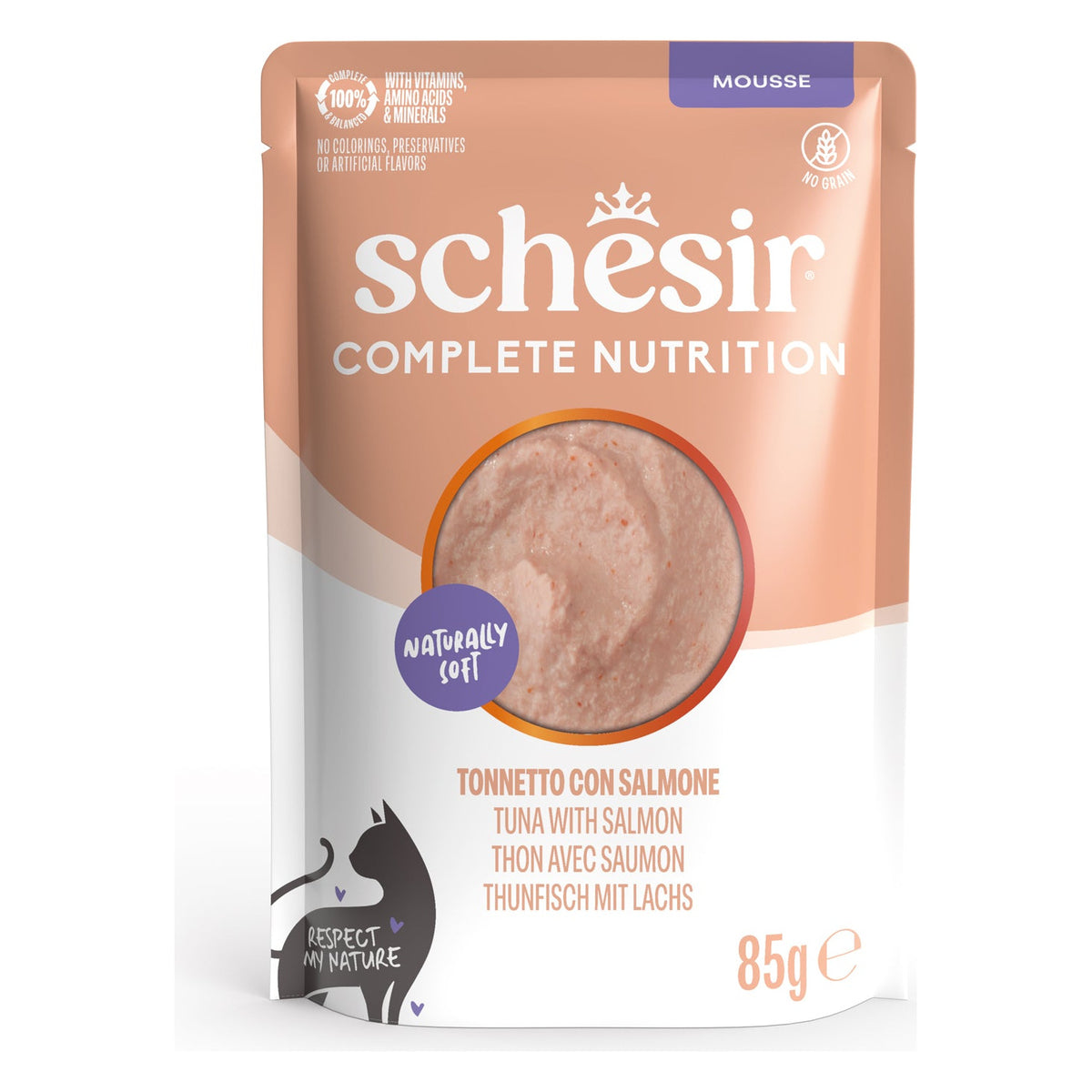 Schesir Gatto Complete Nutrition Mousse Busta 85 g Tonnetto con Salmone