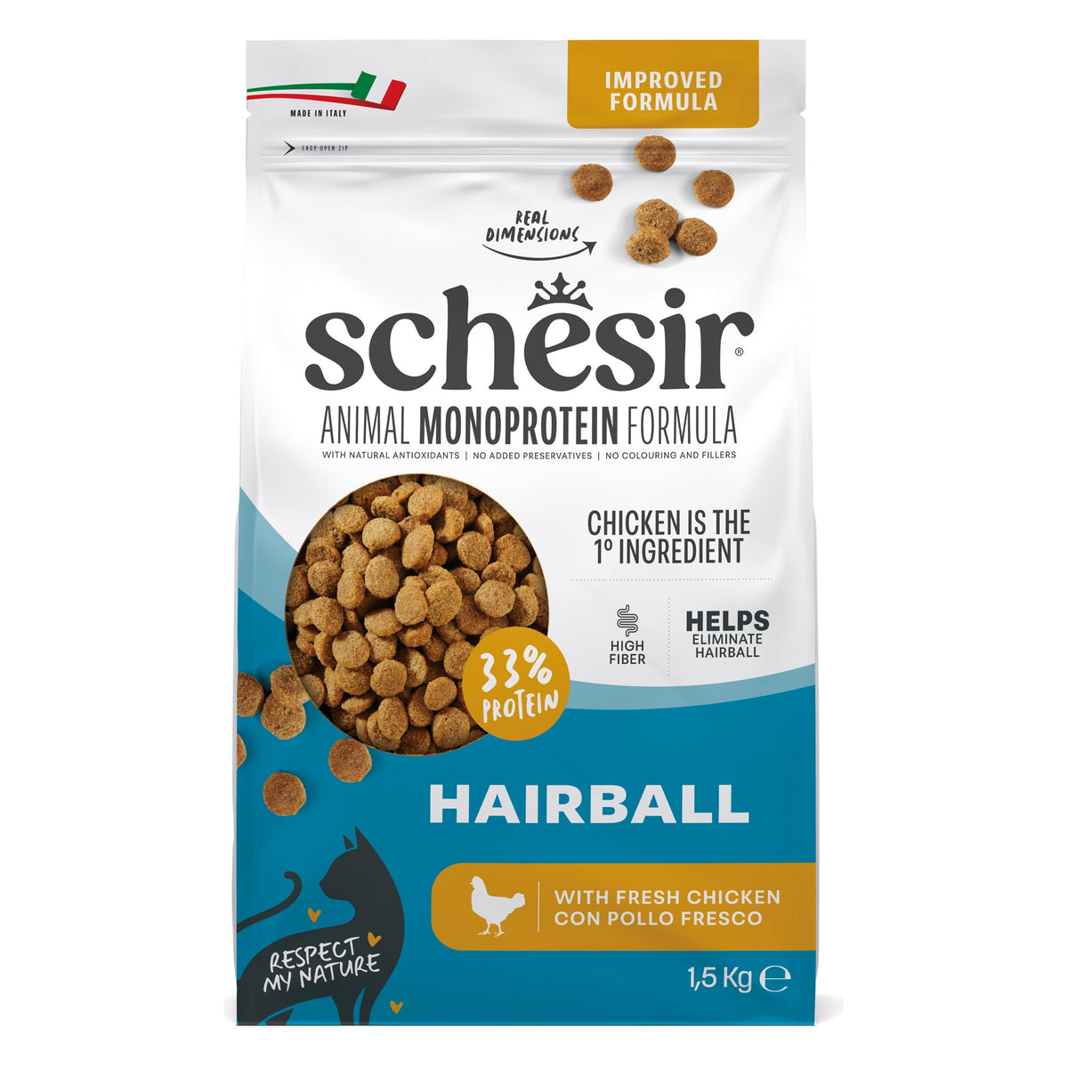 Schesir Gatto Animal Monoprotein Formula 1,5 kg Hairball Pollo