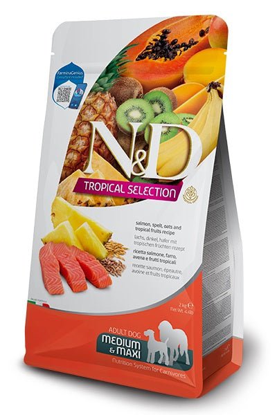 Farmina - Farmina N&D cane Tropical Adult Medium Maxi Salmone E Frutti Tropicali 10kg - Animalmania Store