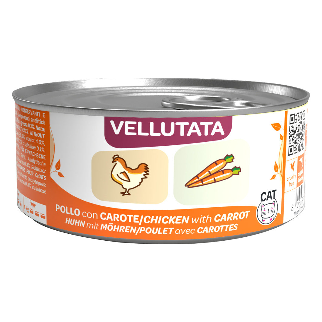 WeNature Vellutata Gatto 70 g - Umido in Lattina Adult e Sterilized - Adult Pollo con Carote (secondo lato della lattina)
