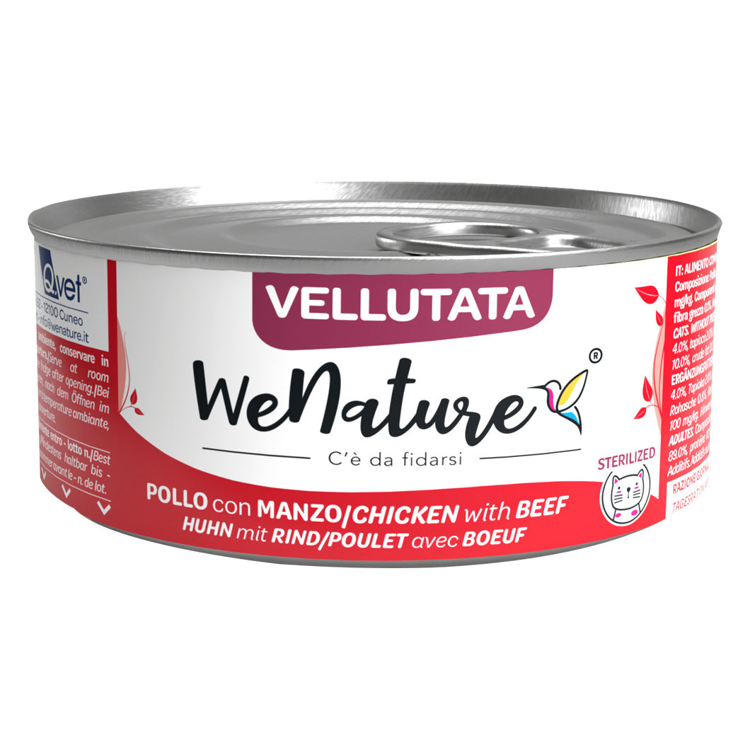 WeNature Vellutata Gatto 70 g - Umido in Lattina Adult e Sterilized - Sterilized Pollo con Manzo