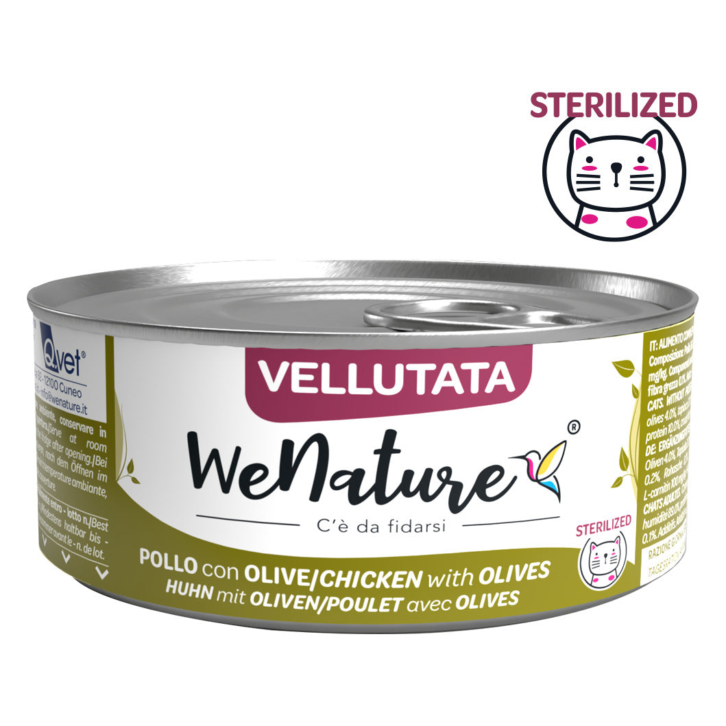WeNature Vellutata Gatto 70 g - Umido in Lattina Adult e Sterilized - Sterilized Pollo con Olive