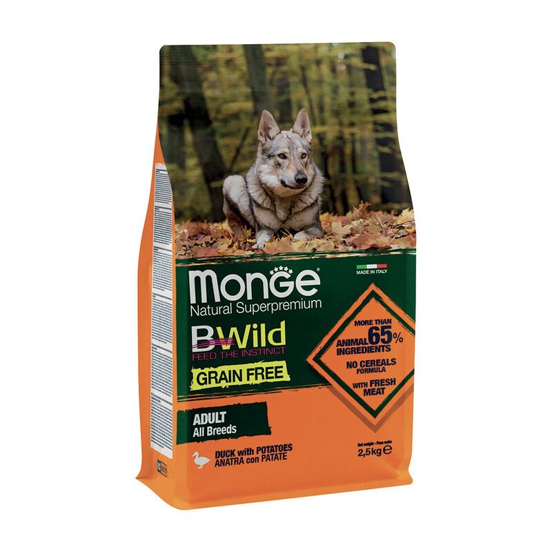 Monge - Monge Natural Superpremium Bwild Grain Free Cane Adult Anatra Con Patate - Animalmania Store