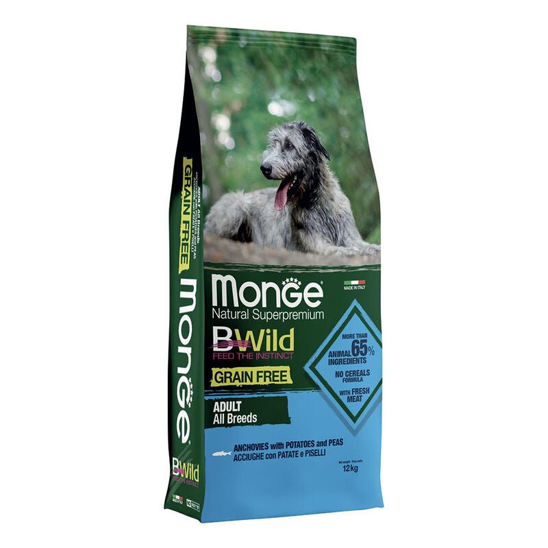 Monge - Monge Natural Superpremium Bwild Grain Free Cane Adult Acciughe Con Patate E Piselli - Animalmania Store