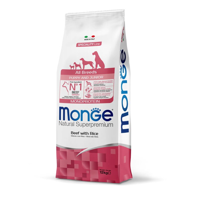 Monge - Monge Natural Superpremium Monoprotein Cane Puppy E Junior Manzo & Riso 12 Kg - Animalmania Store
