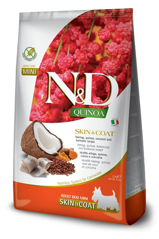 Farmina - N&D Quinoa Dog Skin&Coat Aringa,Cocco E Curcuma Adult Mini - Animalmania Store