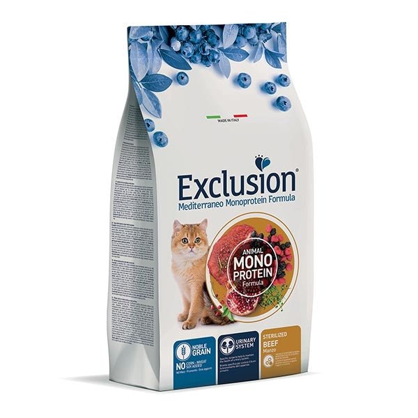 Exclusion - Exclusion Mediterraneo cibo per gatti sterilizzati gusto manzo 12kg - Animalmania Store