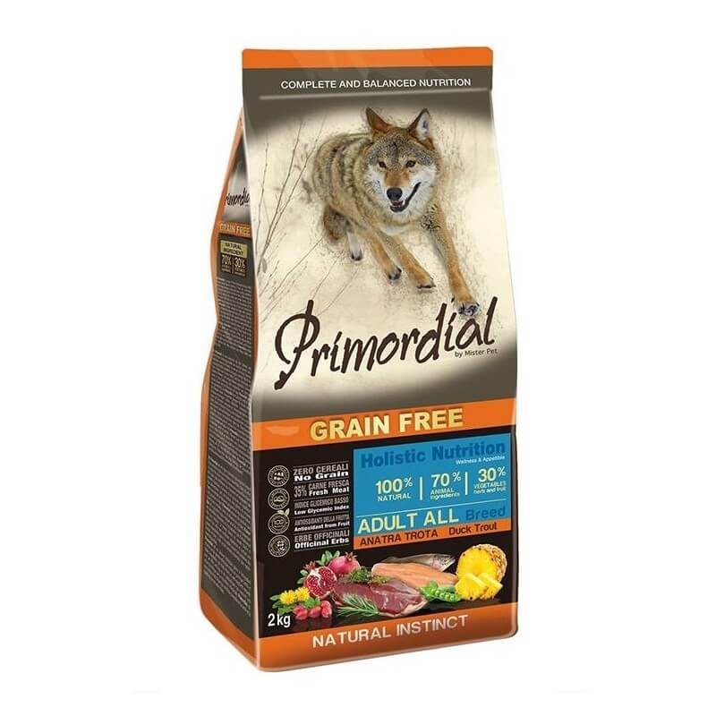 Primordial Grain Free Cibo Per Cani Gusto Anatra E Trota 2Kg