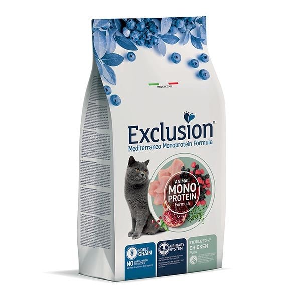 Exclusion - Exclusion Mediterraneo cibo per gatti sterilizzati maturi gusto pollo 1,5kg - Animalmania Store
